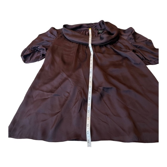 BCBGMAXAZRIA Purple Eggplant Silky Puff Sleeve Bow Tie Back Drapey‎ Collar S - Picture 10 of 16